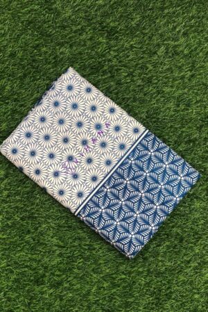 Blue Floral Print Kerala Cotton Set Saree