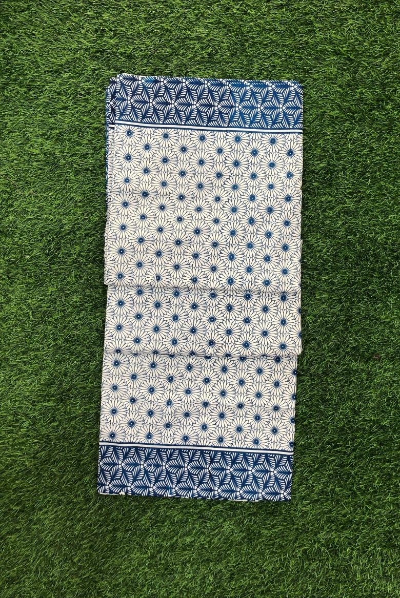 Blue Floral Print Kerala Cotton Set Saree - Image 2