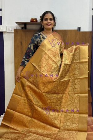 Red Orange Kanjivaram Tissue Silk Saree