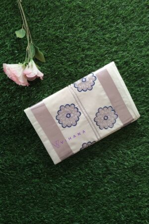 Beautiful Cotton Set Saree with Rose Gold Zari Border and Floral Embroidery