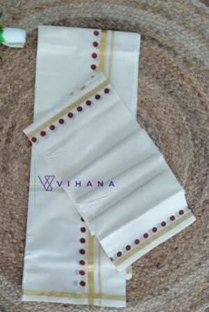 Coffee Brown Polka Dot Cotton Set Mundu