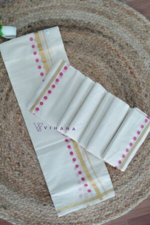 Warm Pink Polka Dot Cotton Set Mundu