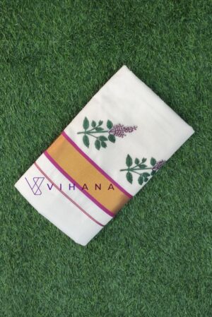 Tulsi Motifs Hand-painted Cotton Set Saree