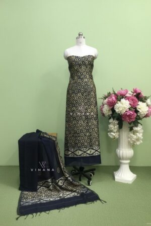 Premium Maheswari Silk Batik Print Salwar Suit – Luminous Blue with Gicha Border