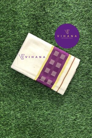 Kerala Golden Tissue Set Saree with Violet Border