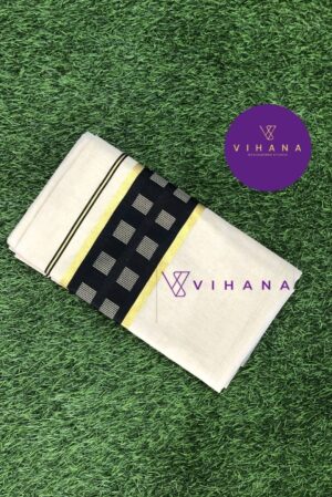 Kerala Golden Tissue Set Saree with Black Border