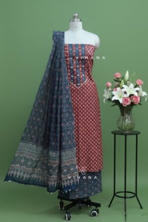 Foxy Maroon Screen Print Cotton Suit Material