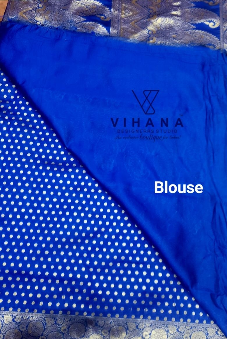 Royal blue Banarasi silk saree - Image 5