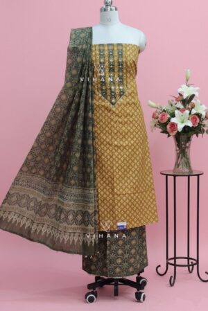 Mustard Yellow Screen Print Cotton Suit Material