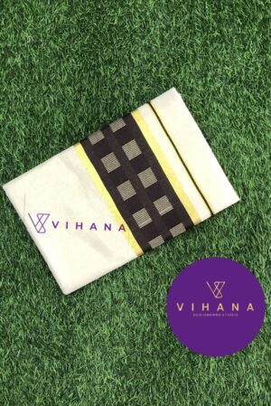 Kerala Golden Tissue  Set Saree with Chocolate Brown Border