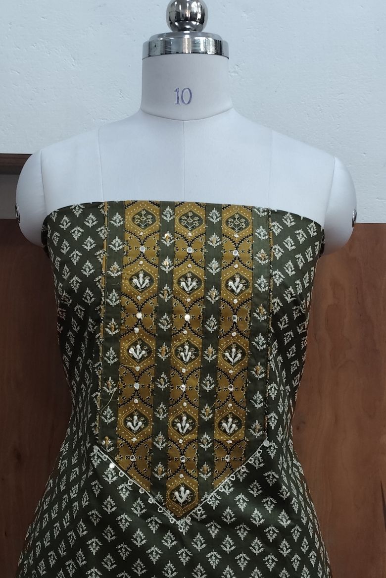 Mehandi Green Screen Print Cotton Suit Material - Image 6