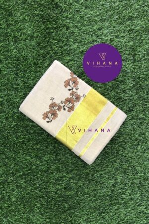 Golden Tissue Set Saree With Brown Floral Print