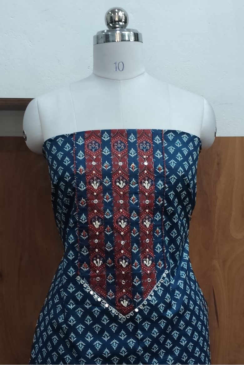 Electric Blue Screen Print Cotton Suit Material - Image 6