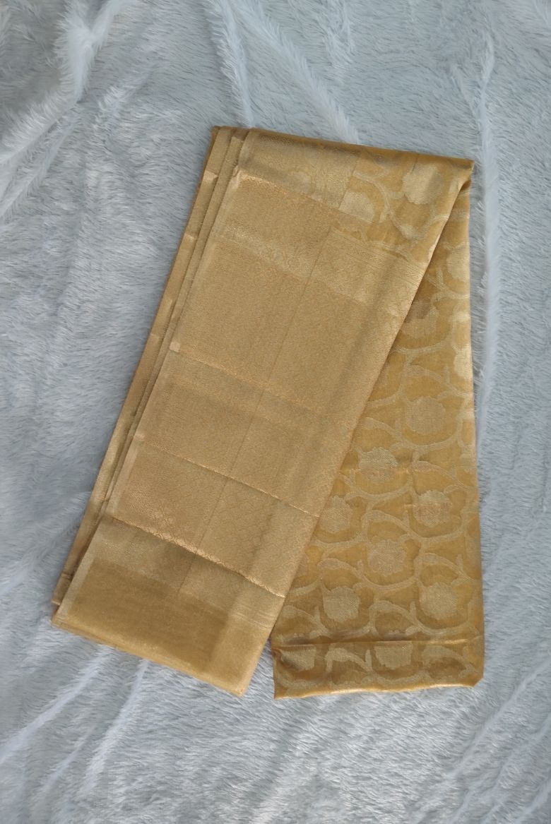 Golden Yellow Banarasi Katan Silk Saree - Image 3