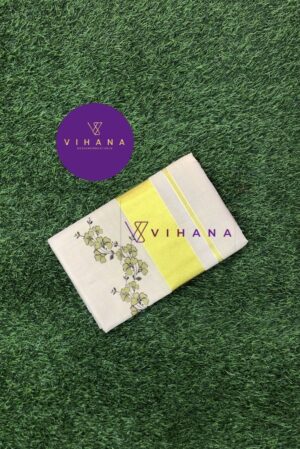 Golden Tissue Set Saree With Green Floral Print