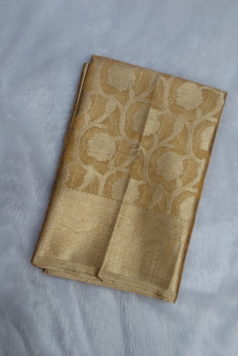 Golden Yellow Banarasi Katan Silk Saree - Image 2