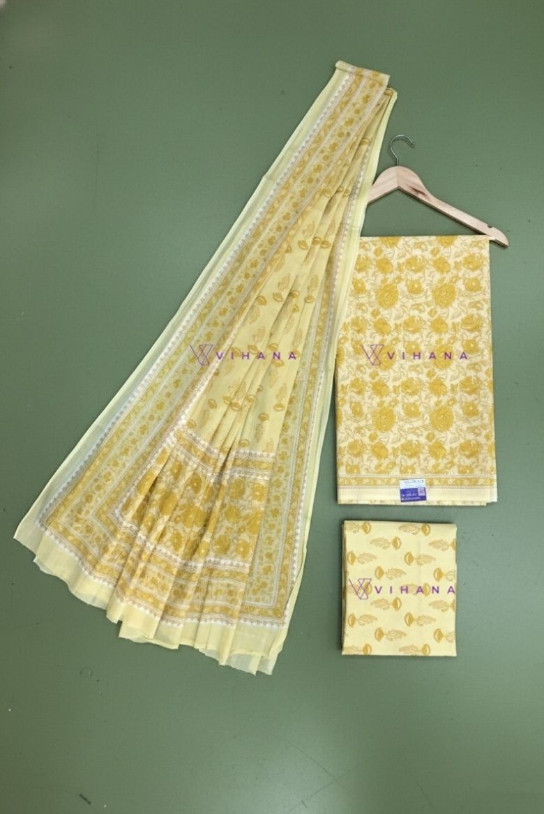 Soft Cotton Persian Print Salwar Suit Material – Yellow Floral Print