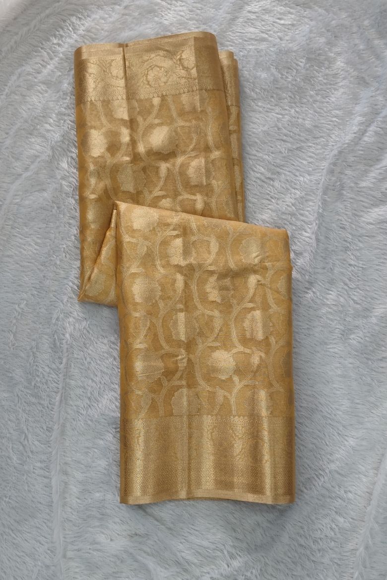 Golden Yellow Banarasi Katan Silk Saree - Image 4