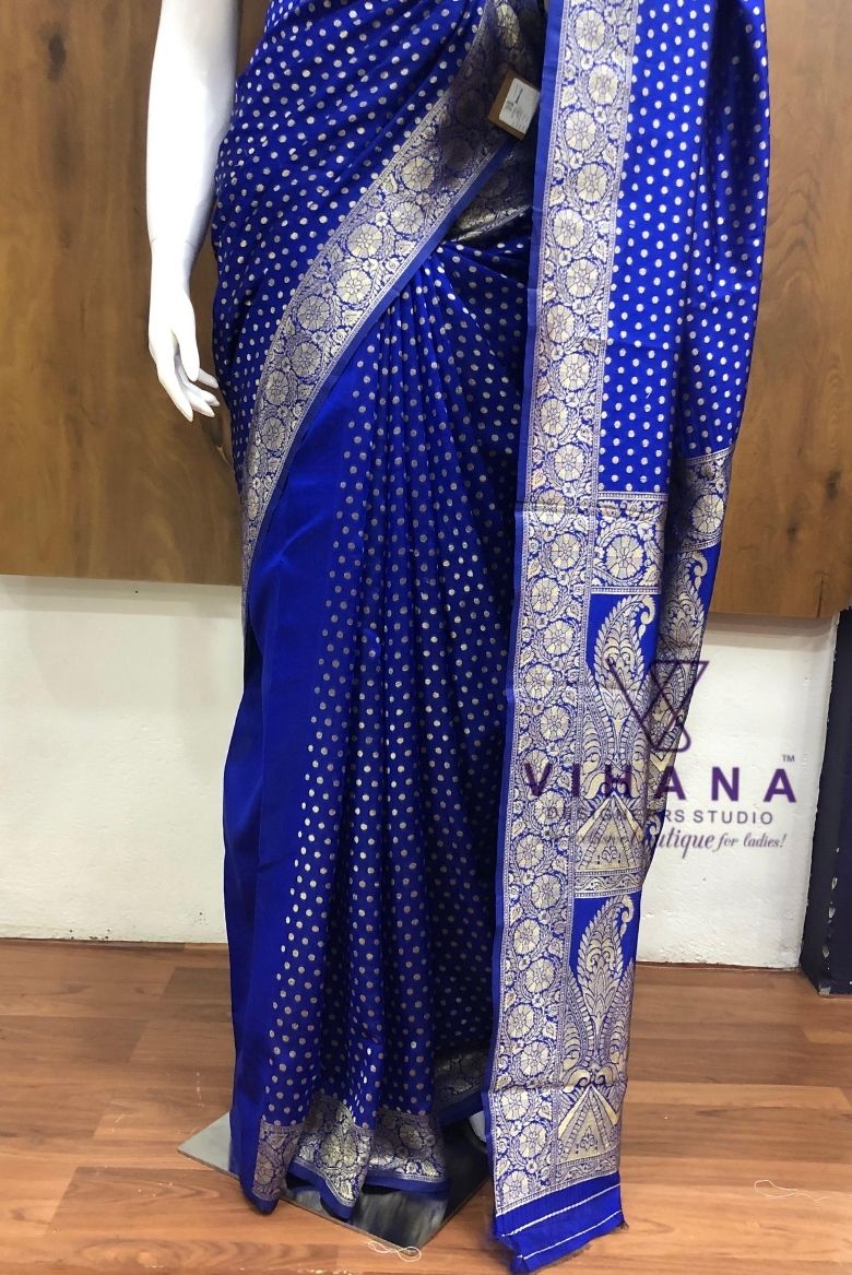 Royal blue Banarasi silk saree - Image 4