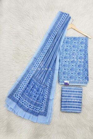 Soft Cotton Persian Print Salwar Suit Material – Rich Blue Floral Print