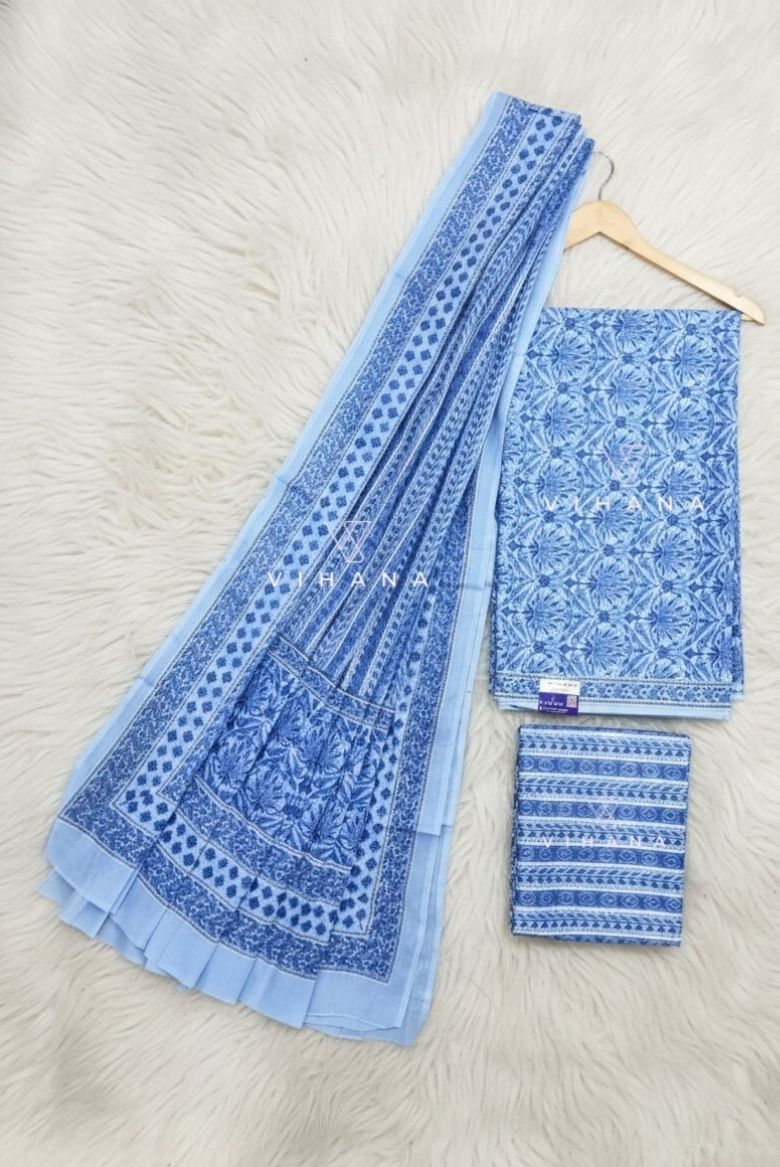 Soft Cotton Persian Print Salwar Suit Material – Rich Blue Floral Print