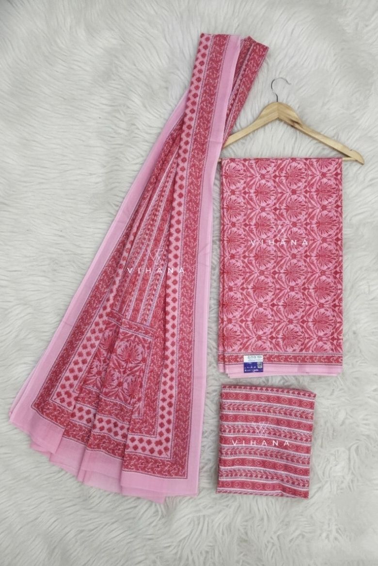 Soft Cotton Persian Print Salwar Suit Material – Pink Floral Print