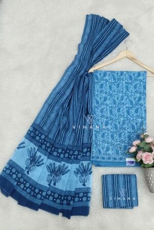 Soft Cotton Persian Print Salwar Suit Material – Blue Floral Print