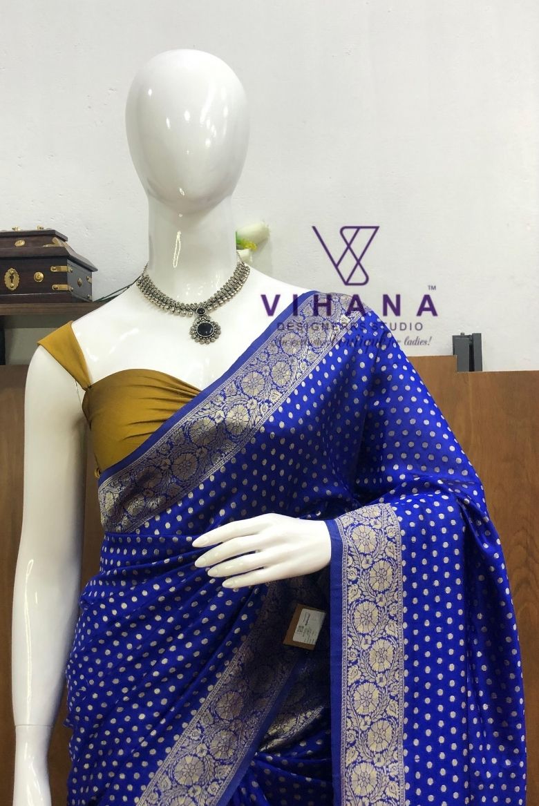 Royal blue Banarasi silk saree - Image 3