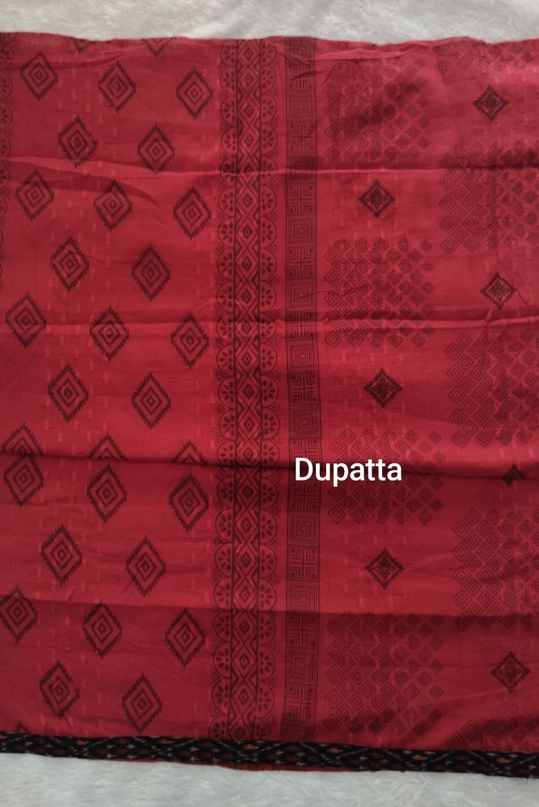 Earthy Black Patola Printed Cotton Salwar Suit Material - Image 4