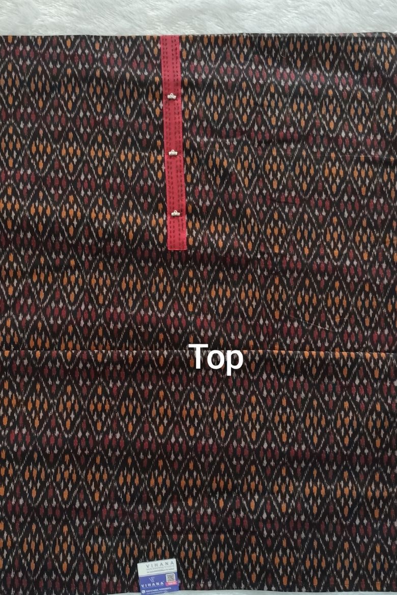 Earthy Black Patola Printed Cotton Salwar Suit Material - Image 2