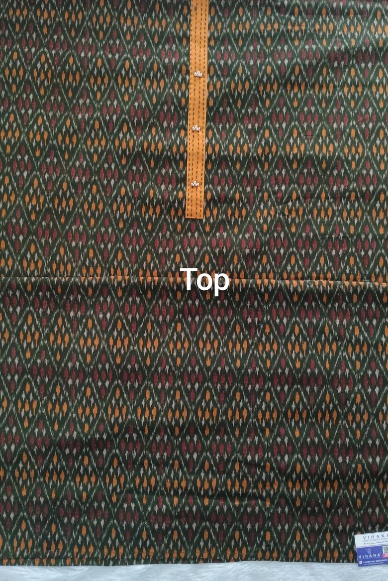 Dark Green Patola Printed Cotton Salwar Suit Material - Image 2