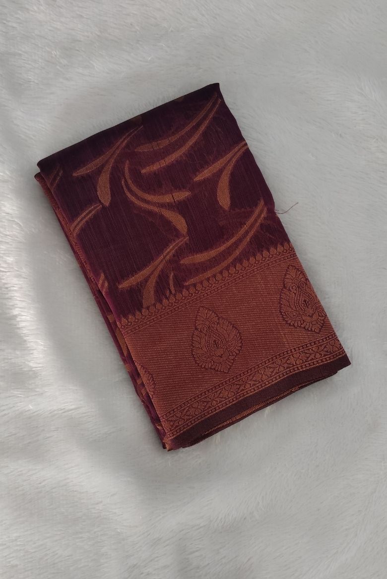 Regal Purple Semi Bhagalpur's Tussar Silk Saree - Image 2