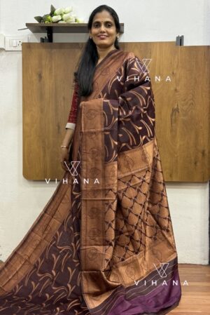 Rich Chocolate Brown Semi Bhagalpur's Tussar Silk Saree