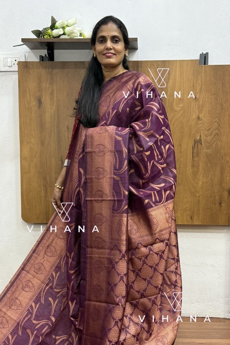 Regal Purple Semi Bhagalpur's Tussar Silk Saree