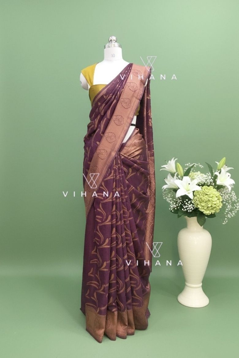 Regal Purple Semi Bhagalpur's Tussar Silk Saree - Image 7