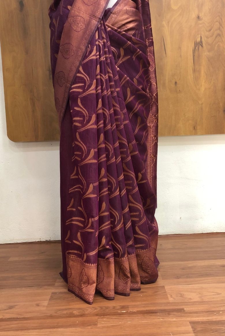 Regal Purple Semi Bhagalpur's Tussar Silk Saree - Image 4