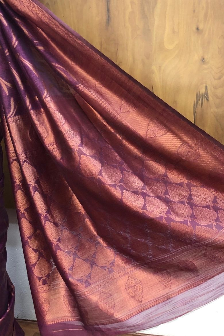 Regal Purple Semi Bhagalpur's Tussar Silk Saree - Image 6