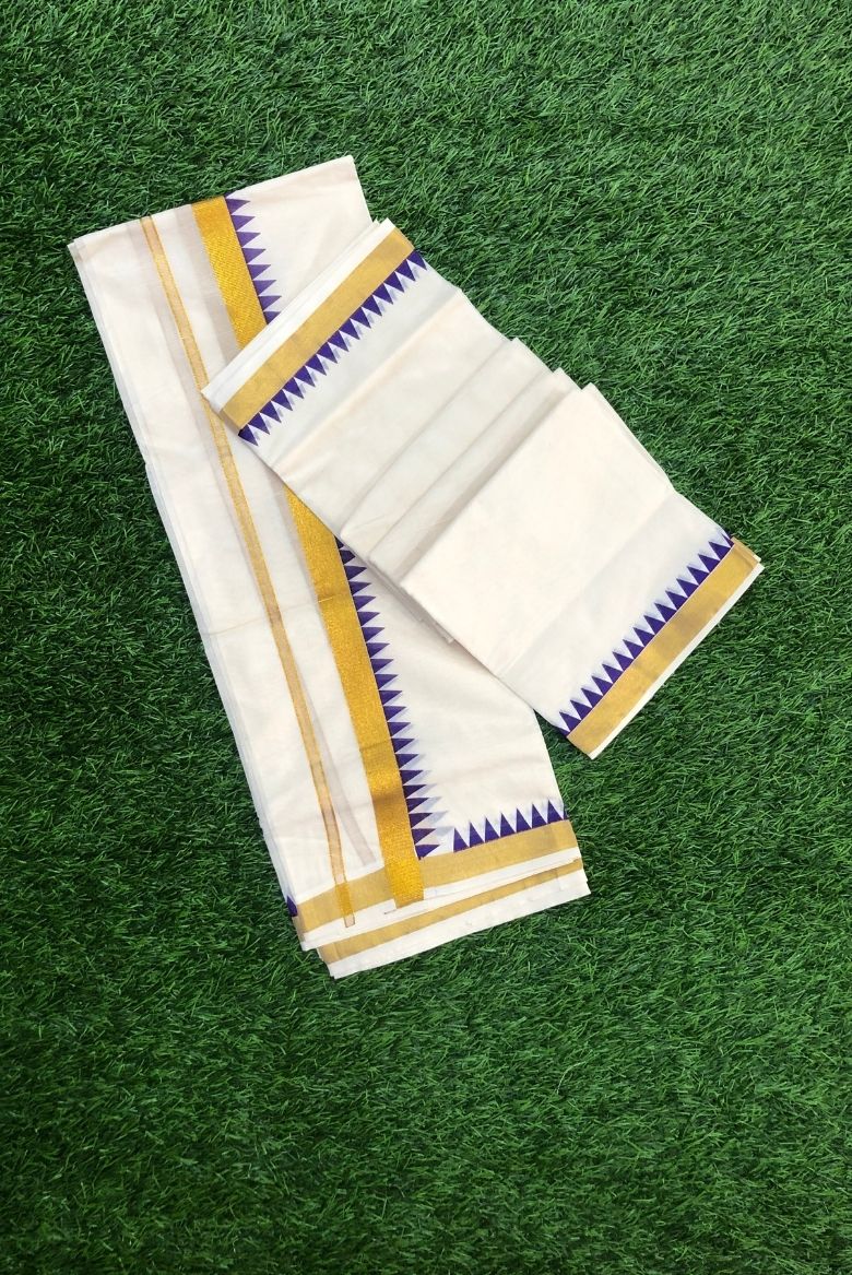 Distinct Violet Komma Design Kerala Cotton Set Mundu - Image 2