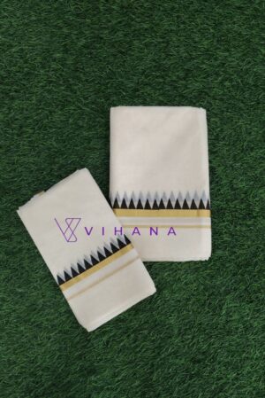 Distinct Black and Gold Temple Border Cotton Set Mundu