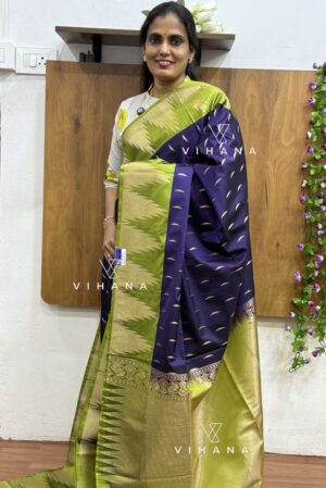 Stunning Purple and Green Kanjivaram Soft Silk Saree