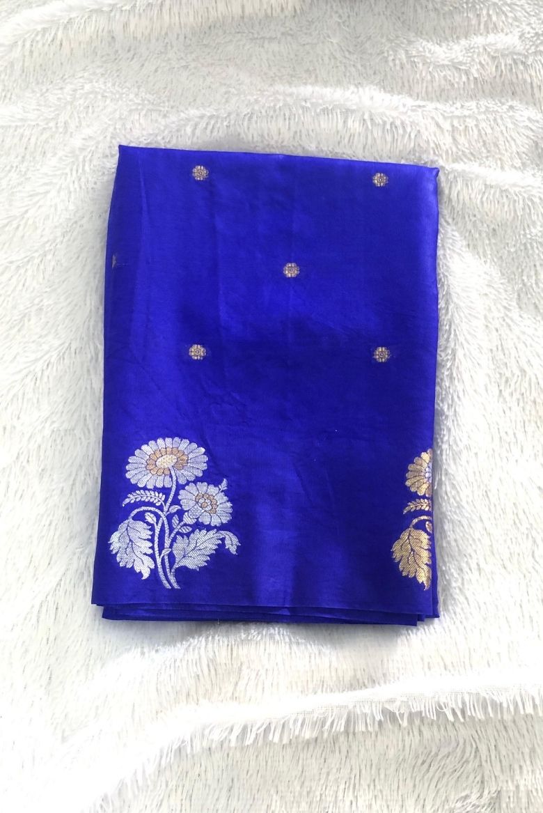 Blue Banarasi Raw Mango Silk Saree - Image 2