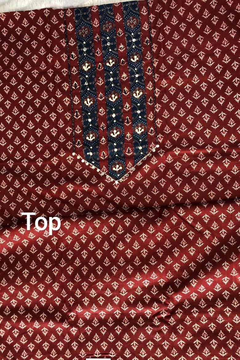 Foxy Maroon Screen Print Cotton Suit Material - Image 2
