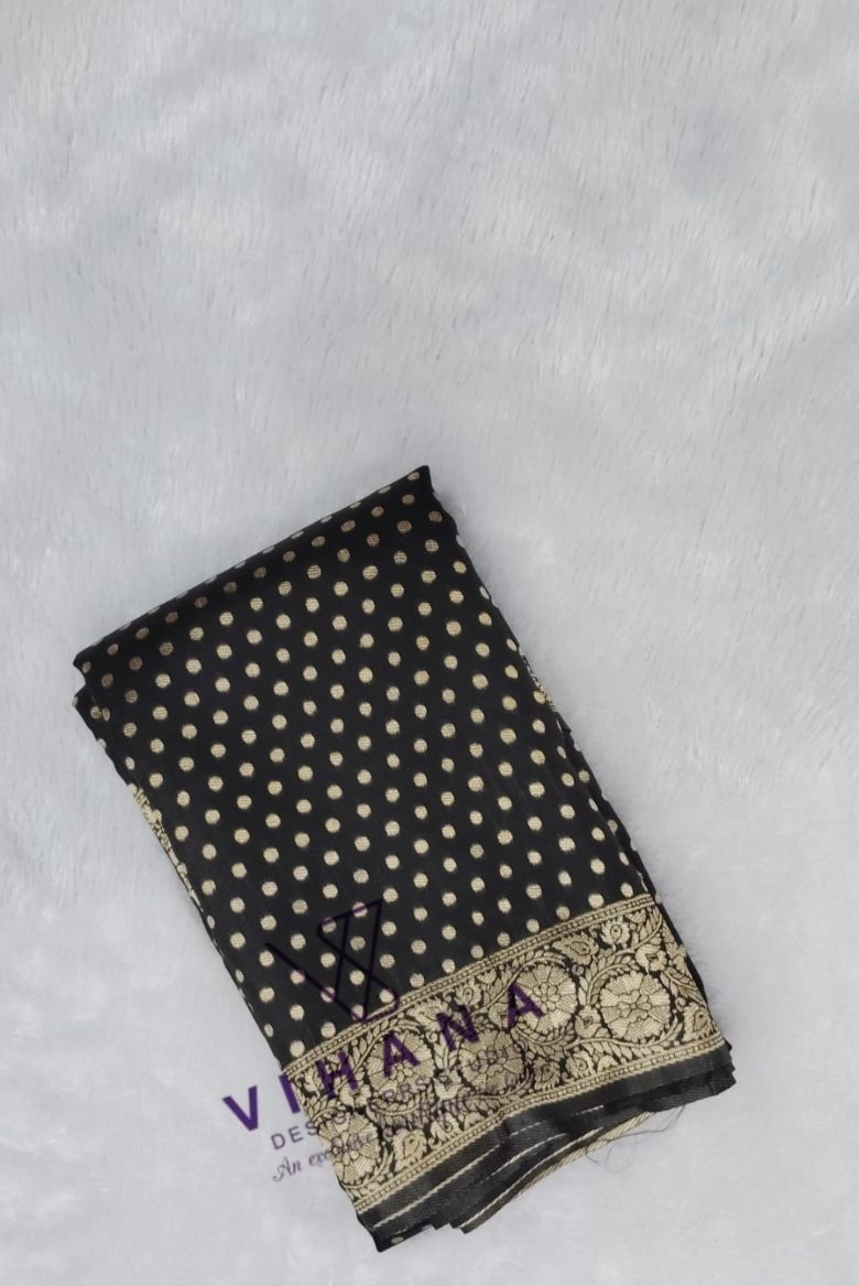 Black Banarasi silk saree - Image 2
