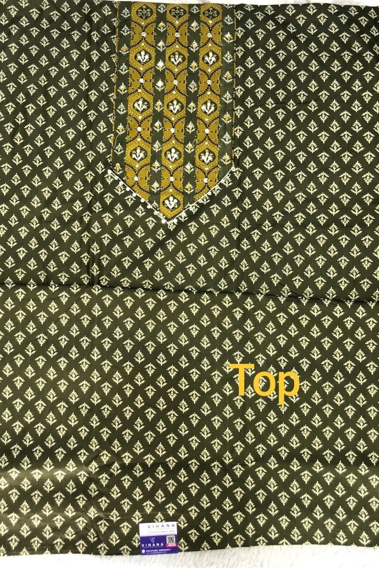 Mehandi Green Screen Print Cotton Suit Material - Image 2