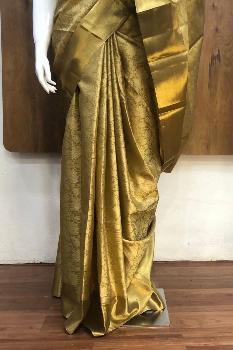 Golden Yellow Kanjivaram Tissue Silk Saree - Image 4