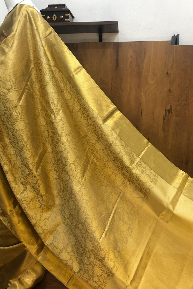 Golden Yellow Kanjivaram Tissue Silk Saree - Image 5