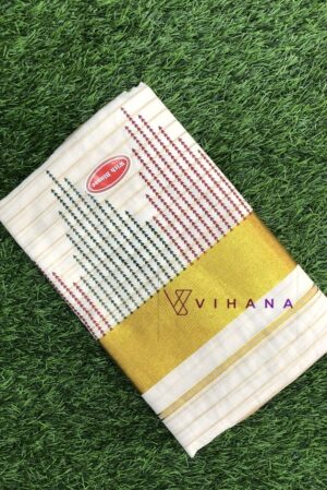 Vibrant Temple-Inspired Traditional Kerala Cotton Set Saree