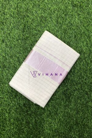 Rose Gold Checkered Kerala Tissue Set Saree