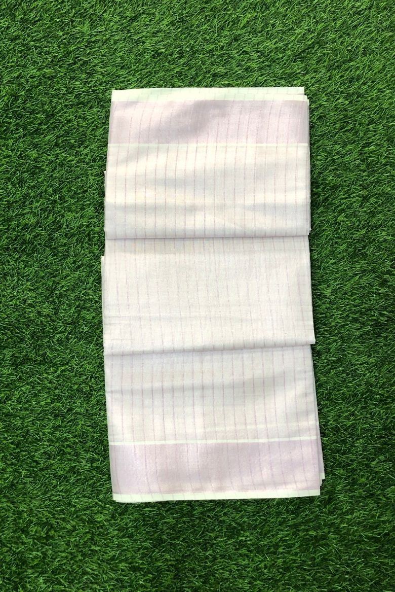 Rose Gold Checkered Kerala Tissue Set Saree - Image 3