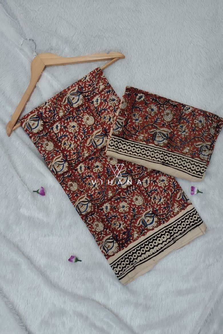 Elegant Red Bagru Hand Block Printed Cotton Salwar Suit Material - Image 2